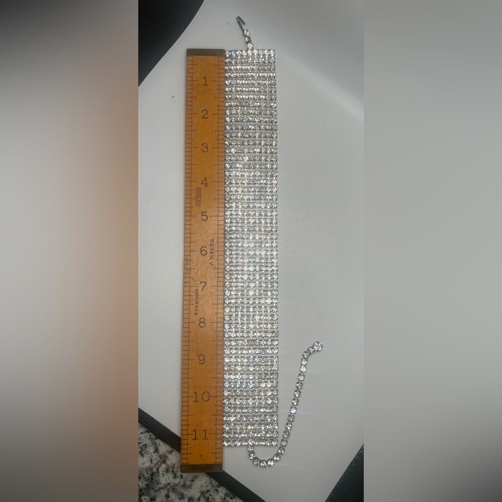 NWOT Garfinkles 9 row rhinestone choker, beautiful!